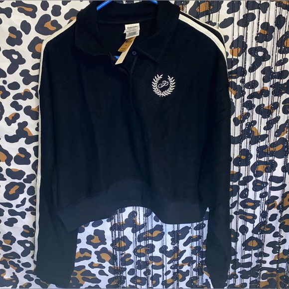 VICTORIA SECRET PINK REVERSE FLEECE CROPPED POLO SWEATSHIRT - Picture 5 of 12